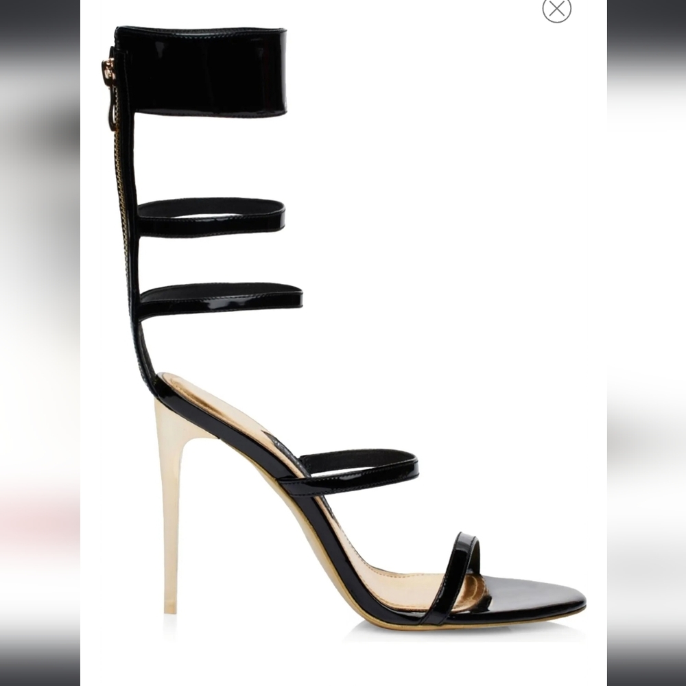 Jessica Rich Gold Black Goddess Heeled Stiletto Sandals - Picture 2 of 9